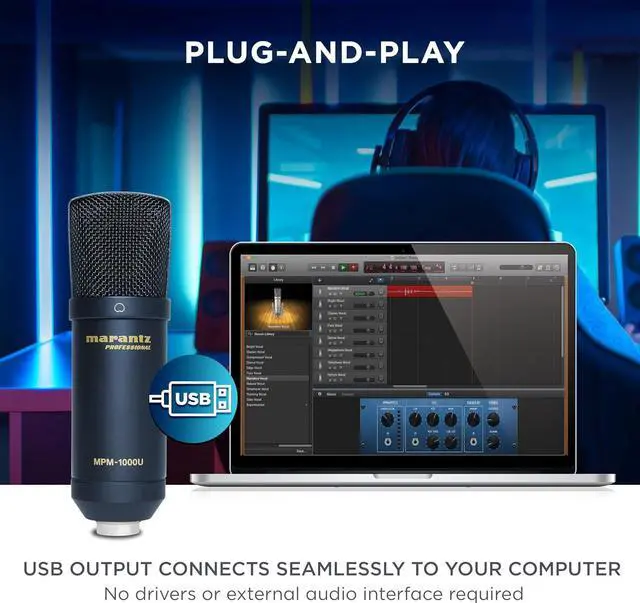 Alt view image 2 of 7 - Marantz Professional MPM-1000U | Large Diaphragm USB Condenser Microphone for Podcasting & Recording, Including USB Cable & Mic Clip