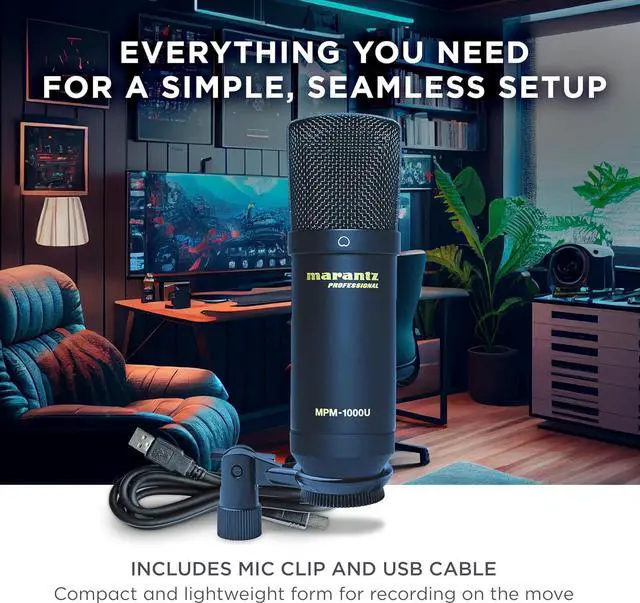 Alt view image 5 of 7 - Marantz Professional MPM-1000U | Large Diaphragm USB Condenser Microphone for Podcasting & Recording, Including USB Cable & Mic Clip