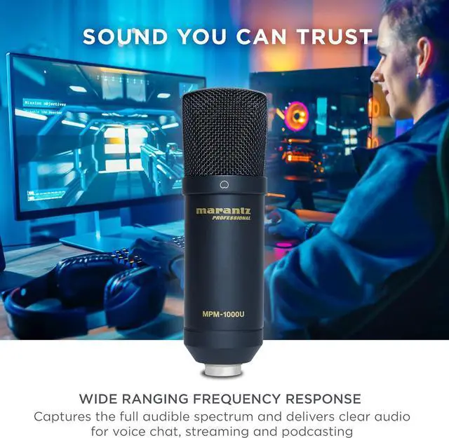 Alt view image 6 of 7 - Marantz Professional MPM-1000U | Large Diaphragm USB Condenser Microphone for Podcasting & Recording, Including USB Cable & Mic Clip