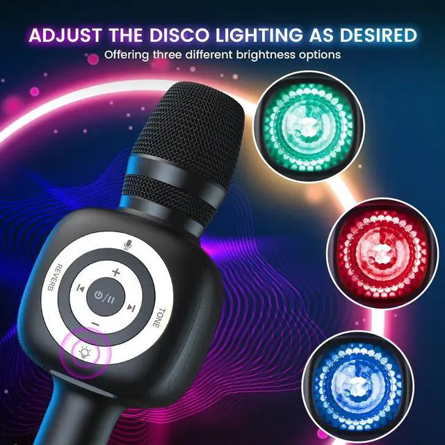 Alt view image 3 of 7 - Star10 Wireless Bluetooth 5.2 Karaoke Microphone for Singing, 4-in-1 Karaoke Machine Portable Handheld Mic Speaker with Disco Light Voice Changer for Car Travel Party, Gifts for Adults and Kids