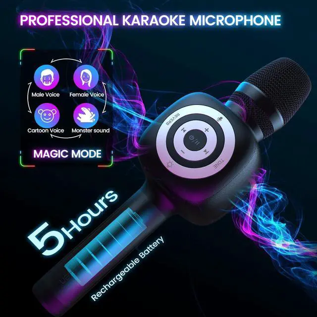 Alt view image 4 of 7 - Star10 Wireless Bluetooth 5.2 Karaoke Microphone for Singing, 4-in-1 Karaoke Machine Portable Handheld Mic Speaker with Disco Light Voice Changer for Car Travel Party, Gifts for Adults and Kids