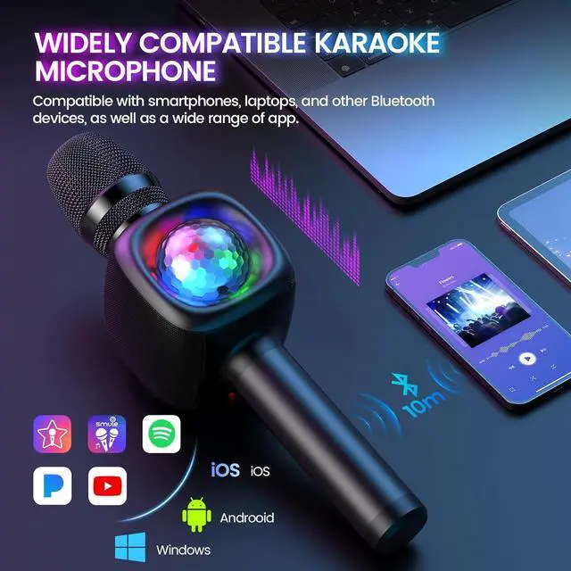 Alt view image 5 of 7 - Star10 Wireless Bluetooth 5.2 Karaoke Microphone for Singing, 4-in-1 Karaoke Machine Portable Handheld Mic Speaker with Disco Light Voice Changer for Car Travel Party, Gifts for Adults and Kids