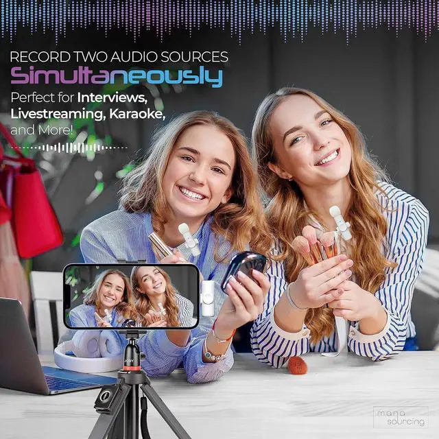 Alt view image 3 of 6 - MANA Wireless Lavalier Microphone with Active Noise Reduction, Wireless Microphone for iPhone, Lapel Clip On Wireless Mic for Content Creator, Wireless Mini Microphone for Lightning Port  White