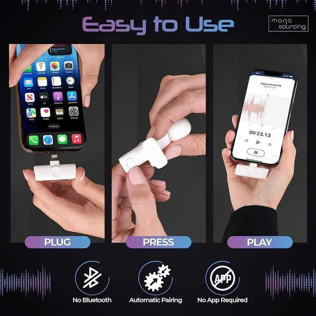 Alt view image 5 of 6 - MANA Wireless Lavalier Microphone with Active Noise Reduction, Wireless Microphone for iPhone, Lapel Clip On Wireless Mic for Content Creator, Wireless Mini Microphone for Lightning Port  White