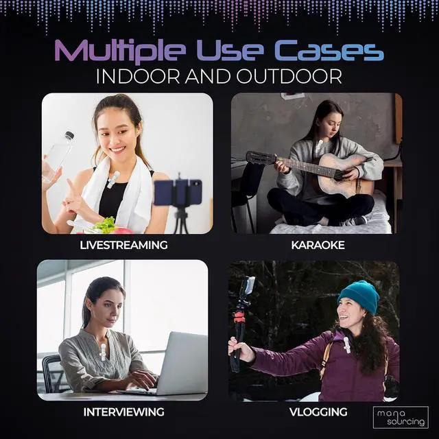 Alt view image 6 of 6 - MANA Wireless Lavalier Microphone with Active Noise Reduction, Wireless Microphone for iPhone, Lapel Clip On Wireless Mic for Content Creator, Wireless Mini Microphone for Lightning Port  White