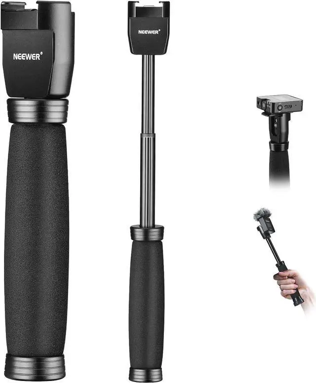 Main image of Neewer 8.7"/22cm Telescoping Interview Mic Handle for Wireless Go, Lavalier Video Microphone Handheld Adapter with Cold Shoes Compatible with RODE Wireless Go II DJI Mic CM22, MS003