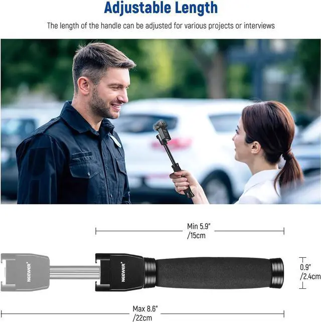 Alt view image 3 of 7 - Neewer 8.7"/22cm Telescoping Interview Mic Handle for Wireless Go, Lavalier Video Microphone Handheld Adapter with Cold Shoes Compatible with RODE Wireless Go II DJI Mic CM22, MS003
