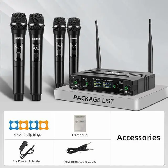 Alt view image 7 of 7 - UHF Wireless Microphone Systems, 4 Channels Cordless Handheld Dynamic  Mic Set, Auto Connect 300ft Range Transmission for Singing, , DJ Party, Church, Wedding, PA Speaker