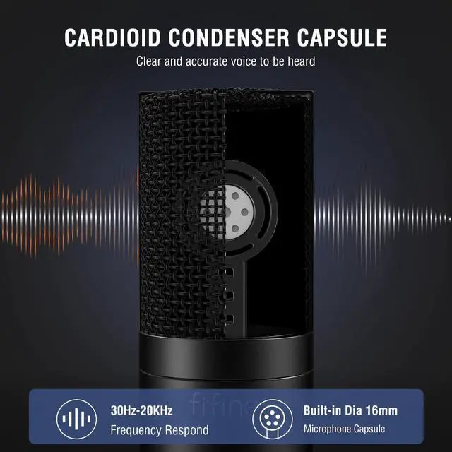 Alt view image 2 of 7 - FIFINE XLR Microphone, Condenser Podcast Mic for Recording, Vocal, Voice-Over Streaming, Podcast, Singing, Cardioid Studio Microphone, Metal Material, Black-K669C