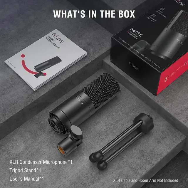 Alt view image 7 of 7 - FIFINE XLR Microphone, Condenser Podcast Mic for Recording, Vocal, Voice-Over Streaming, Podcast, Singing, Cardioid Studio Microphone, Metal Material, Black-K669C