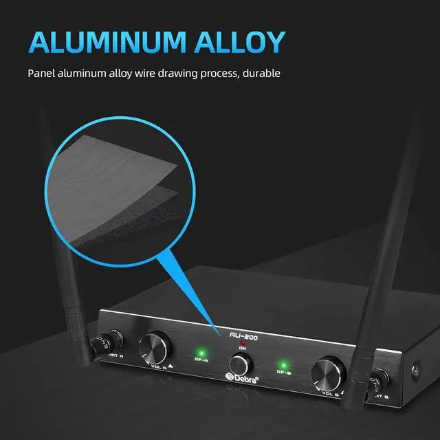 Alt view image 2 of 7 - D Debra Audio AU200 Pro UHF 2 Channel Wireless Microphone System with Cordless Handheld Lavalier Headset Mics, Metal Receiver, for  Church Party (2 Bodypack)