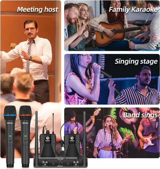 Alt view image 6 of 7 - D Debra Audio AU200 Pro UHF 2 Channel Wireless Microphone System with Cordless Handheld Lavalier Headset Mics, Metal Receiver, for  Church Party (2 Bodypack)