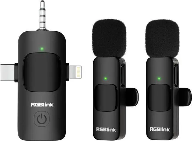 Main image of RGBlink Wireless Lavalier Microphone 3 in 1 Mini Microphone Cordless Lapel Mic, Plug & Play mic for iPhone, iPad, Android, DSLR Camera and Laptop Recording, Live Streaming, YouTube, TikTok, Interview