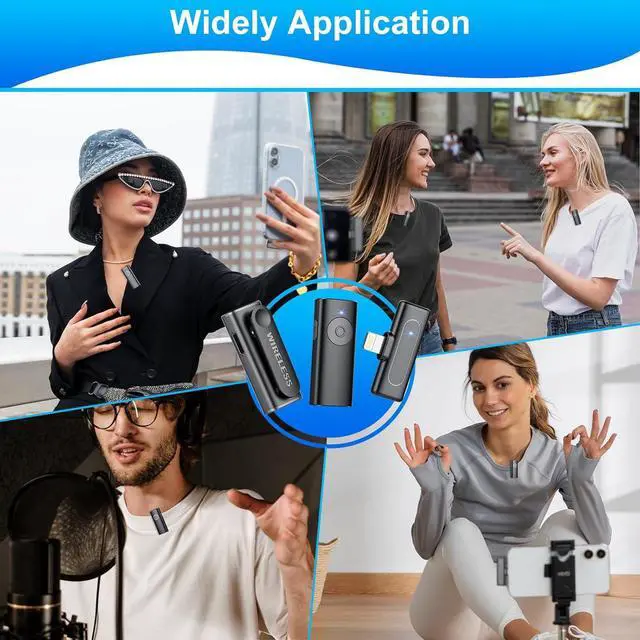 Alt view image 7 of 7 - 2 Pack Wireless Lavalier Microphone for iOS Phone/Pad, Lapel Clip-on Noise Cancelling Lapel Mic, Cordless Omnidirectional Condenser Recording Mic with LED Display for Recording YouTube Blue