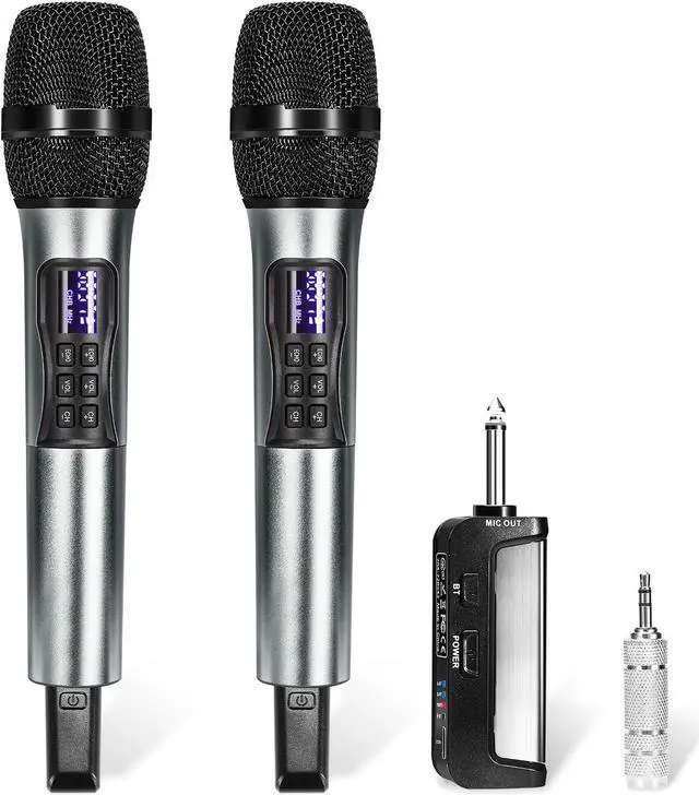 Main image of Wireless Microphone Karaoke System with Rechargeable Bluetooth Receiver,Professional Handheld Dynamic Cordless Microphone,UHF 200 FT Range,6.5mm/3.5mm Output, for Singing Karaoke Speech