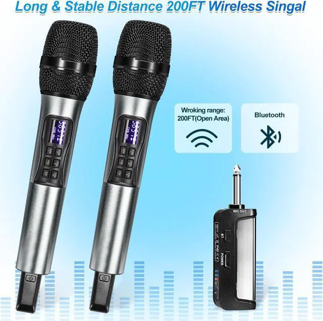 Alt view image 5 of 7 - Wireless Microphone Karaoke System with Rechargeable Bluetooth Receiver,Professional Handheld Dynamic Cordless Microphone,UHF 200 FT Range,6.5mm/3.5mm Output, for Singing Karaoke Speech