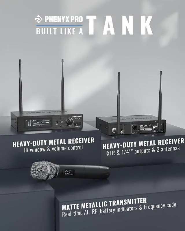 Alt view image 2 of 7 - Phenyx Pro True Diversity Wireless Microphone System w/ 1000 Tunable Channels, Single Cordless Microphone Set w/Auto Scan, UHF Professional Dynamic Microphone for Singing, Stage & Studio (PTU-1U)