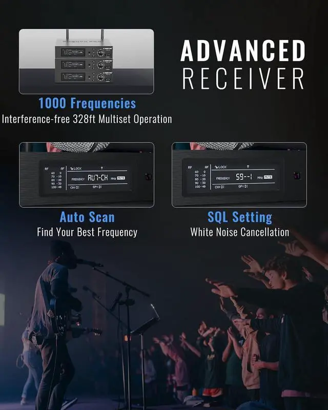 Alt view image 4 of 7 - Phenyx Pro True Diversity Wireless Microphone System w/ 1000 Tunable Channels, Single Cordless Microphone Set w/Auto Scan, UHF Professional Dynamic Microphone for Singing, Stage & Studio (PTU-1U)