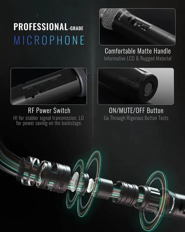 Alt view image 5 of 7 - Phenyx Pro True Diversity Wireless Microphone System w/ 1000 Tunable Channels, Single Cordless Microphone Set w/Auto Scan, UHF Professional Dynamic Microphone for Singing, Stage & Studio (PTU-1U)