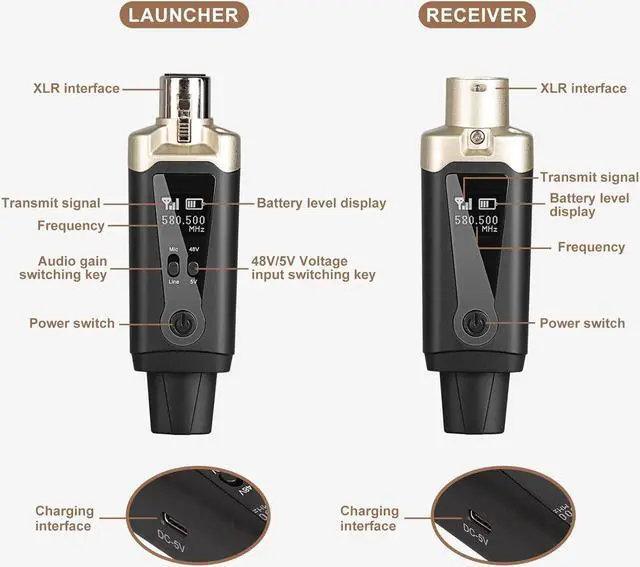 Alt view image 2 of 7 - Depusheng T9 Wireless Microphone Transmitter Receiver Plug-on XLR Microphone Wireless System for Dynamic and Condenser Microphone Audio Mixer, PA System,with 48V Phantom Power