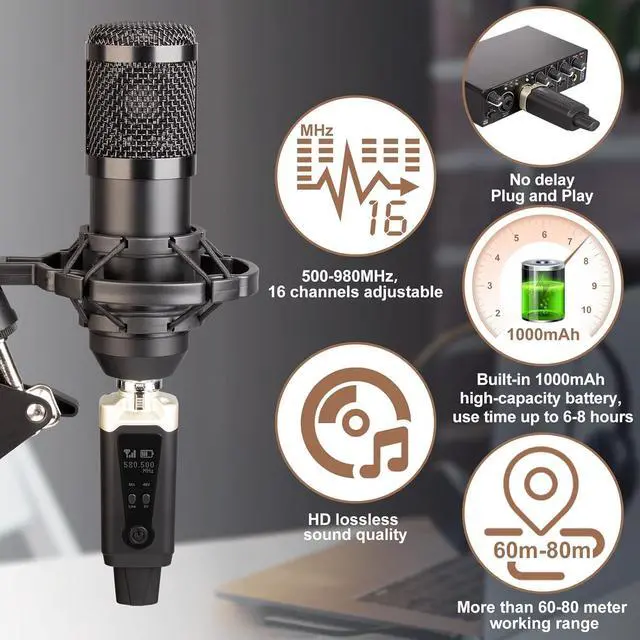 Alt view image 3 of 7 - Depusheng T9 Wireless Microphone Transmitter Receiver Plug-on XLR Microphone Wireless System for Dynamic and Condenser Microphone Audio Mixer, PA System,with 48V Phantom Power