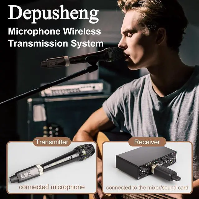 Alt view image 4 of 7 - Depusheng T9 Wireless Microphone Transmitter Receiver Plug-on XLR Microphone Wireless System for Dynamic and Condenser Microphone Audio Mixer, PA System,with 48V Phantom Power