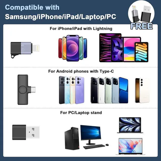 Alt view image 3 of 7 - Wireless Lavalier Lapel Microphone for iPhone/iPad/Android/Laptop, Type-C Port Mini Recording Mic for Video Recording, Interview, TikTok, YouTube, Vlog, Plug and Play, Noise Reduction (Set of 2)