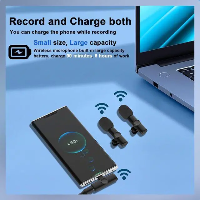 Alt view image 5 of 7 - Wireless Lavalier Lapel Microphone for iPhone/iPad/Android/Laptop, Type-C Port Mini Recording Mic for Video Recording, Interview, TikTok, YouTube, Vlog, Plug and Play, Noise Reduction (Set of 2)