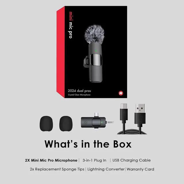 Alt view image 2 of 6 - 3 in 1 Wireless Microphone for iPhone, Android, Camera, USB-C Microphone, Wireless Lavalier Microphone, Mini Microphone, Noise Canceling Lapel Mic for Interview Video Podcast Vlog