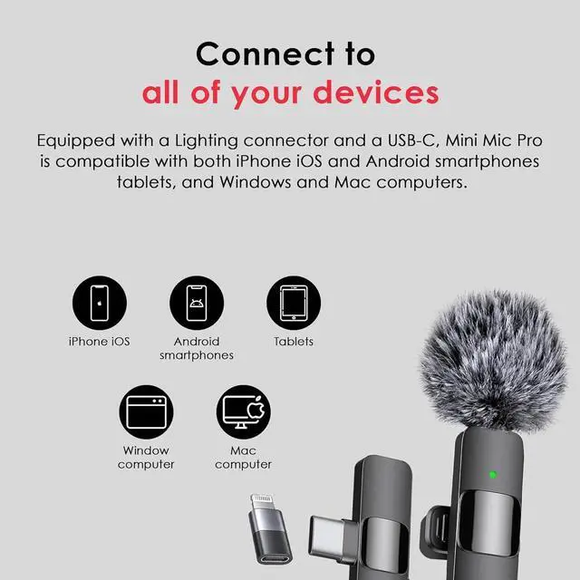 Alt view image 4 of 6 - 3 in 1 Wireless Microphone for iPhone, Android, Camera, USB-C Microphone, Wireless Lavalier Microphone, Mini Microphone, Noise Canceling Lapel Mic for Interview Video Podcast Vlog