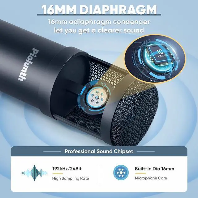 Alt view image 5 of 7 - USB Microphone, Professional 192kHz/24Bit Plug & Play PC Computer Condenser Cardioid Mic Kit with Sound Advanced Chipset, for Streaming, Podcast, Studio Recording and Games