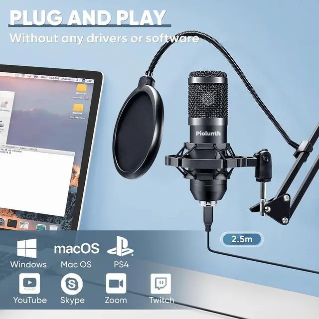 Alt view image 7 of 7 - USB Microphone, Professional 192kHz/24Bit Plug & Play PC Computer Condenser Cardioid Mic Kit with Sound Advanced Chipset, for Streaming, Podcast, Studio Recording and Games