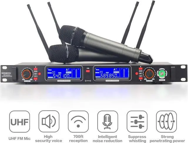 Alt view image 2 of 7 - Profession Wireless Microphone System, UHF Handheld Dual Cordless Mic True Diversity Metal Microphones Set, 700ft Range, 2x100 Channels, Auto Scan, Mics for Stage/Studio/Singing/Church