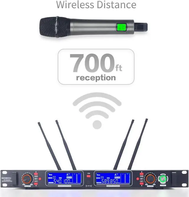 Alt view image 3 of 7 - Profession Wireless Microphone System, UHF Handheld Dual Cordless Mic True Diversity Metal Microphones Set, 700ft Range, 2x100 Channels, Auto Scan, Mics for Stage/Studio/Singing/Church