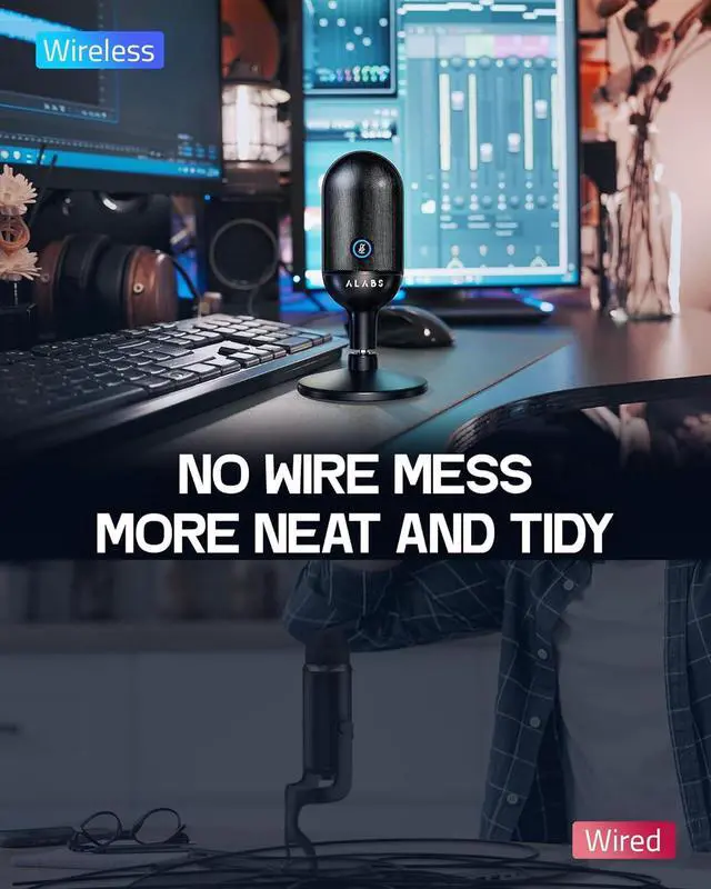 Alt view image 2 of 7 - ALABS USB Wireless Cardioid Condenser Microphone for Podcast,Gaming and Home Office,100ft Signal Transmission Distance,Streaming Mic with LED Quick Mute Indicator and Noise Cancelling for PC,Mac
