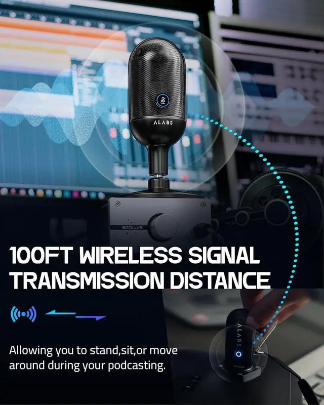 Alt view image 3 of 7 - ALABS USB Wireless Cardioid Condenser Microphone for Podcast,Gaming and Home Office,100ft Signal Transmission Distance,Streaming Mic with LED Quick Mute Indicator and Noise Cancelling for PC,Mac