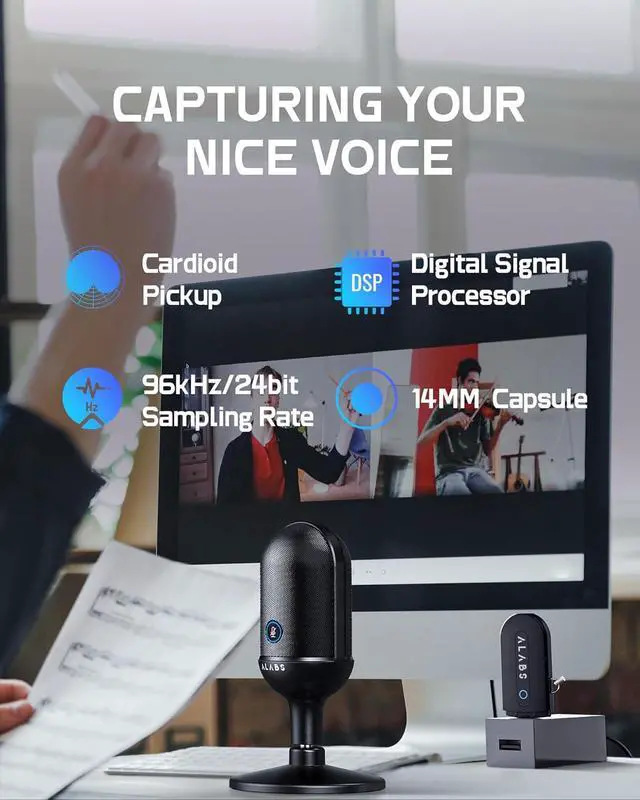 Alt view image 5 of 7 - ALABS USB Wireless Cardioid Condenser Microphone for Podcast,Gaming and Home Office,100ft Signal Transmission Distance,Streaming Mic with LED Quick Mute Indicator and Noise Cancelling for PC,Mac