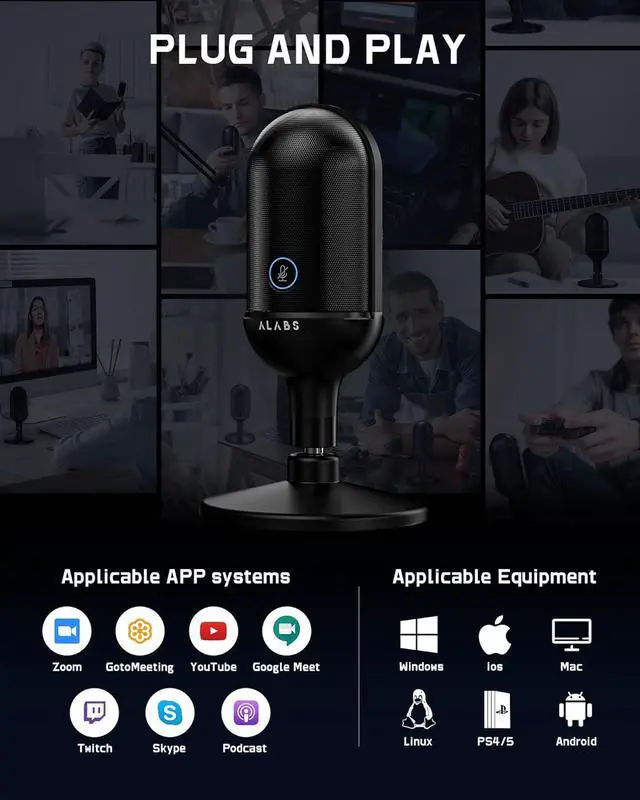 Alt view image 7 of 7 - ALABS USB Wireless Cardioid Condenser Microphone for Podcast,Gaming and Home Office,100ft Signal Transmission Distance,Streaming Mic with LED Quick Mute Indicator and Noise Cancelling for PC,Mac