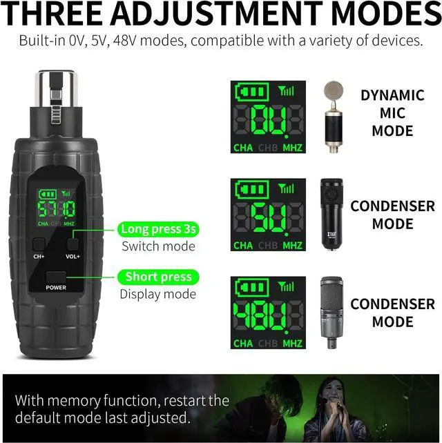 Alt view image 2 of 7 - XTUGA U95 Wireless XLR Transmitter and Receiver Wireless Microphone Adapter, UHF Wireless XLR Receiver Rechargeable Wireless Microphone Transmitter Receiver for XLR Microphones & PA System