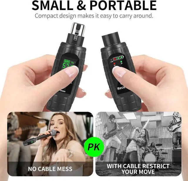 Alt view image 4 of 7 - XTUGA U95 Wireless XLR Transmitter and Receiver Wireless Microphone Adapter, UHF Wireless XLR Receiver Rechargeable Wireless Microphone Transmitter Receiver for XLR Microphones & PA System
