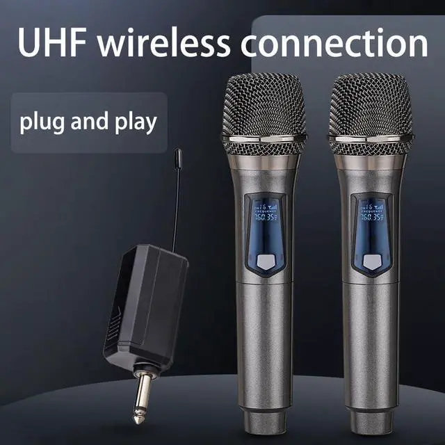 Alt view image 2 of 3 - wireless Microphone,Rechargeable Wireless Dual UHF Microphone,Dual Handheld Dynamic Wireless Mic for  Singing, Wedding, DJ, Party, Speech, Church, Class Use,PA System,200ft,Gray