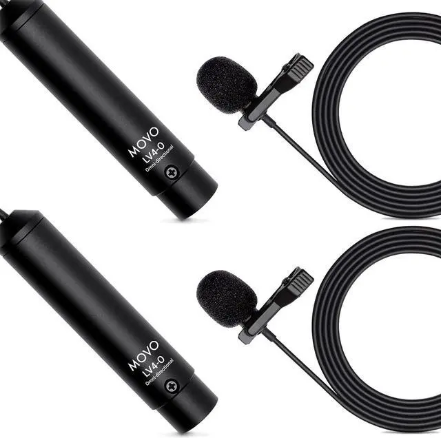 Main image of Movo LV4-O2 XLR Phantom Power Omnidirectional Lavalier Microphone Set, with Lapel Mic Clips and Windscreens - Perfect Lapel Microphone for Video Recording, Podcast, Interview, YouTube Production