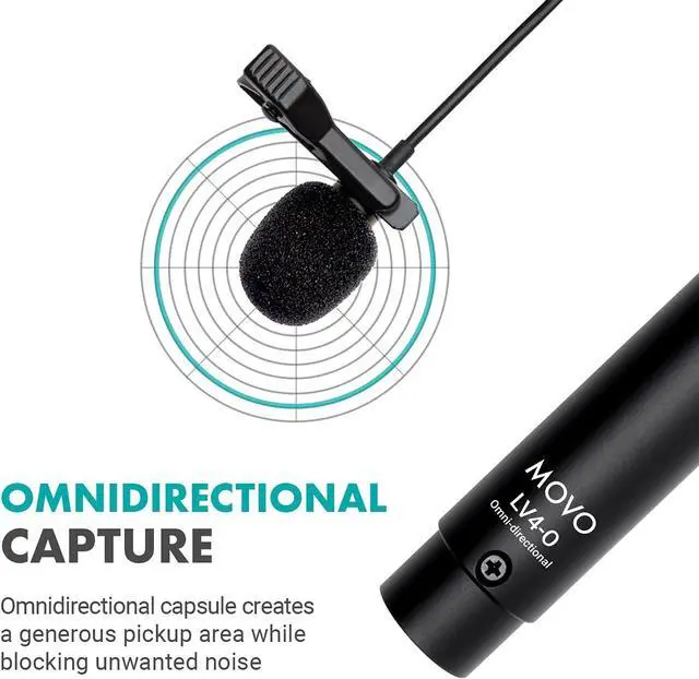 Alt view image 4 of 7 - Movo LV4-O2 XLR Phantom Power Omnidirectional Lavalier Microphone Set, with Lapel Mic Clips and Windscreens - Perfect Lapel Microphone for Video Recording, Podcast, Interview, YouTube Production