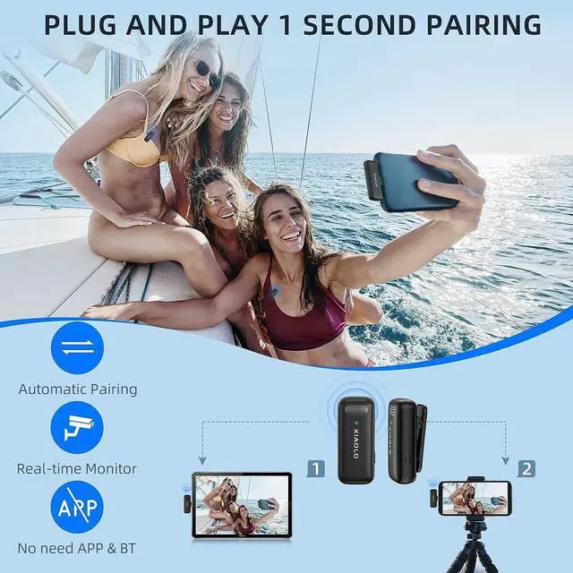 Alt view image 5 of 7 - Wireless Lavalier Microphone for iPhone,Noise Cancelling Lapel Mic for Clear Audio Recording Vlog,YouTube,Interview,3 Mode Denoise (Black-TypeC)