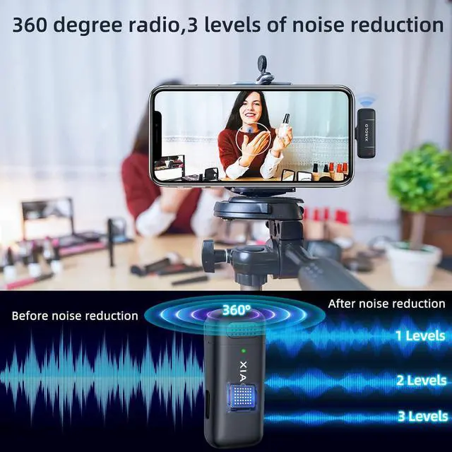 Alt view image 2 of 7 - Wireless Lavalier Microphone for iPhone,Noise Cancelling Lapel Mic for Clear Audio Recording Vlog,YouTube,Interview,3 Mode Denoise (Black-TypeC)