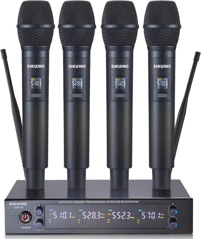 Main image of 4 Channel UHF Wireless Microphone System with Cordless Handheld Mics, 4x50 Adjustable Frequencies, Ideal for  Meeting Church, 300ft Range (4 Handheld)