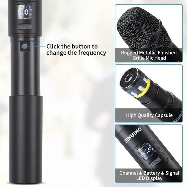 Alt view image 3 of 7 - 4 Channel UHF Wireless Microphone System with Cordless Handheld Mics, 4x50 Adjustable Frequencies, Ideal for  Meeting Church, 300ft Range (4 Handheld)