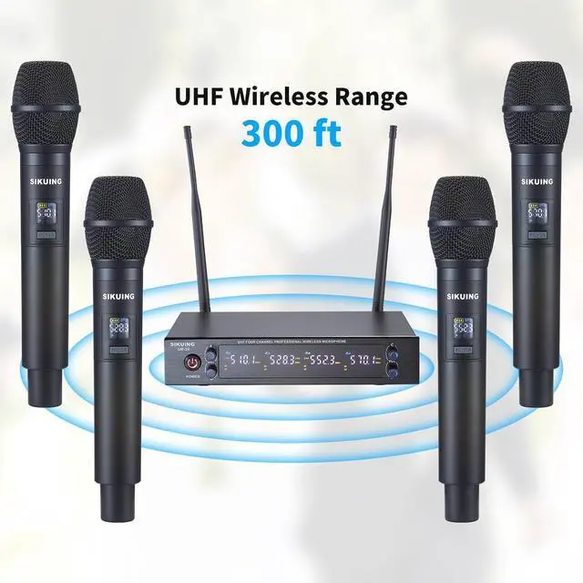 Alt view image 5 of 7 - 4 Channel UHF Wireless Microphone System with Cordless Handheld Mics, 4x50 Adjustable Frequencies, Ideal for  Meeting Church, 300ft Range (4 Handheld)
