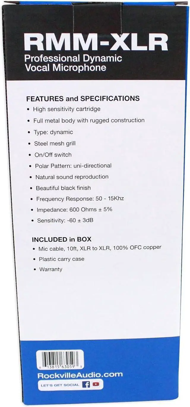 Alt view image 7 of 7 - Rockville RMM-XLR Dynamic Cardioid Professional Metal Microphone W/10' XLR Cable., Black