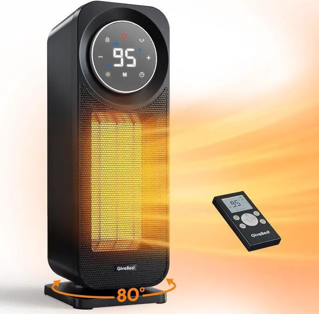 Main image of Givebest Touch Panel Space Heaters for Indoor Use, 1500W Fast Heating Electric Heater with Remote, 5 Modes, Quiet and Night Light, Thermostat Control, Ideal for Bedroom, Office